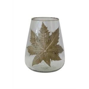 NEW CREATIVE CO-OP blown glass hurricane with pressed leaf in gold foil edge